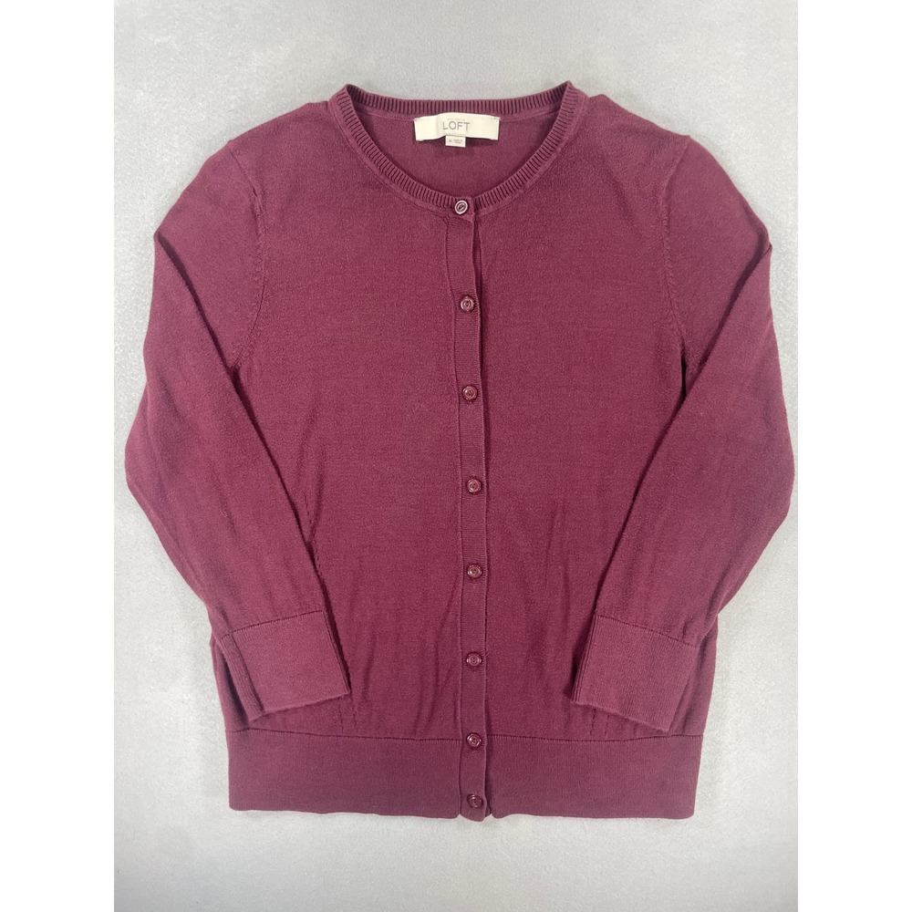 Ann Taylor Loft Womens Cardigan Sweater Burgundy Plum Knit Medium